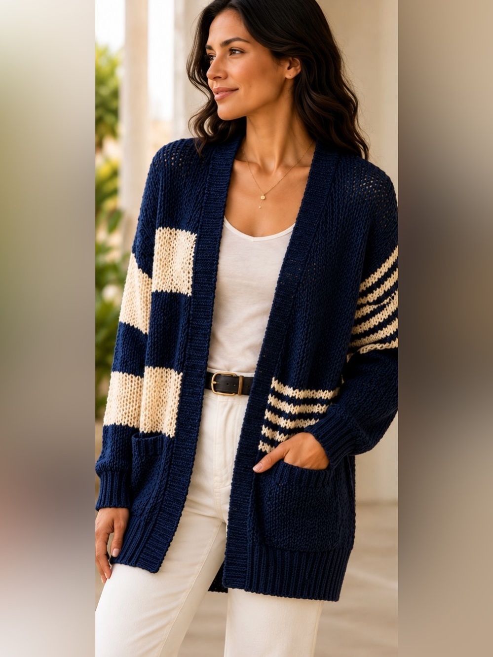 Tommy Bahama Indigo Palms Boardwalk Stripe Cotton Cardigan XS Blue White Coastal